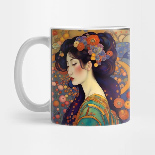 Beautiful Asian Art Nouveau Woman with Flowers by LittleBean